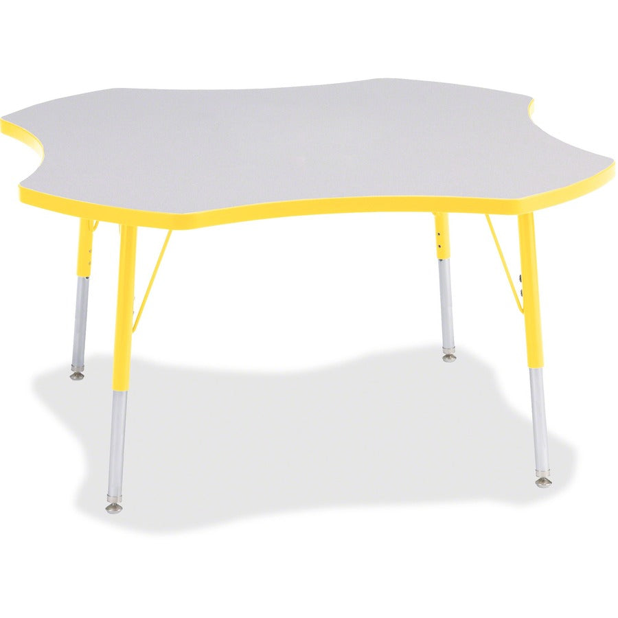 Jonti-Craft Berries Prism Four-Leaf Student Table - Laminated, Yellow Top - Four Leg Base - 4 Legs - Height Adjustable - 24" to 31" Adjustment x 1.13" Table Top Thickness x 48" Table Top Diameter - 31" Height - Educational Environment - Assembly Requir...
