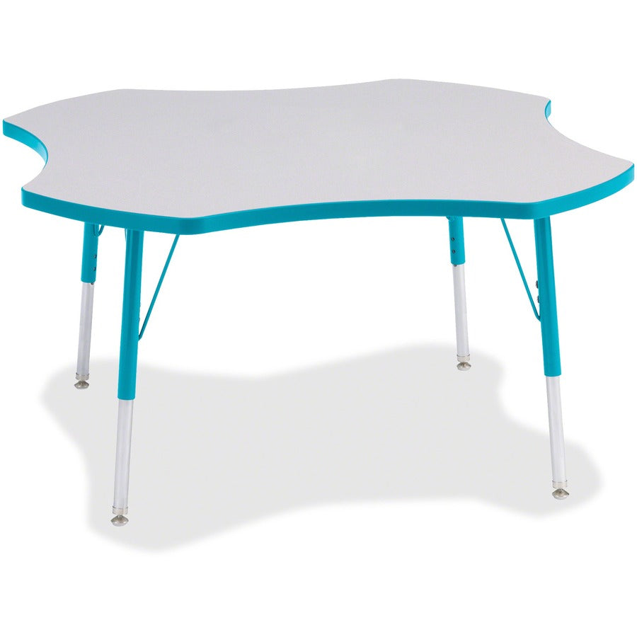 Jonti-Craft Berries Prism Four-Leaf Student Table - Laminated, Teal Top - Four Leg Base - 4 Legs - Height Adjustable - 24" to 31" Adjustment x 1.13" Table Top Thickness x 48" Table Top Diameter - 31" Height - Educational Environment - Assembly Required...