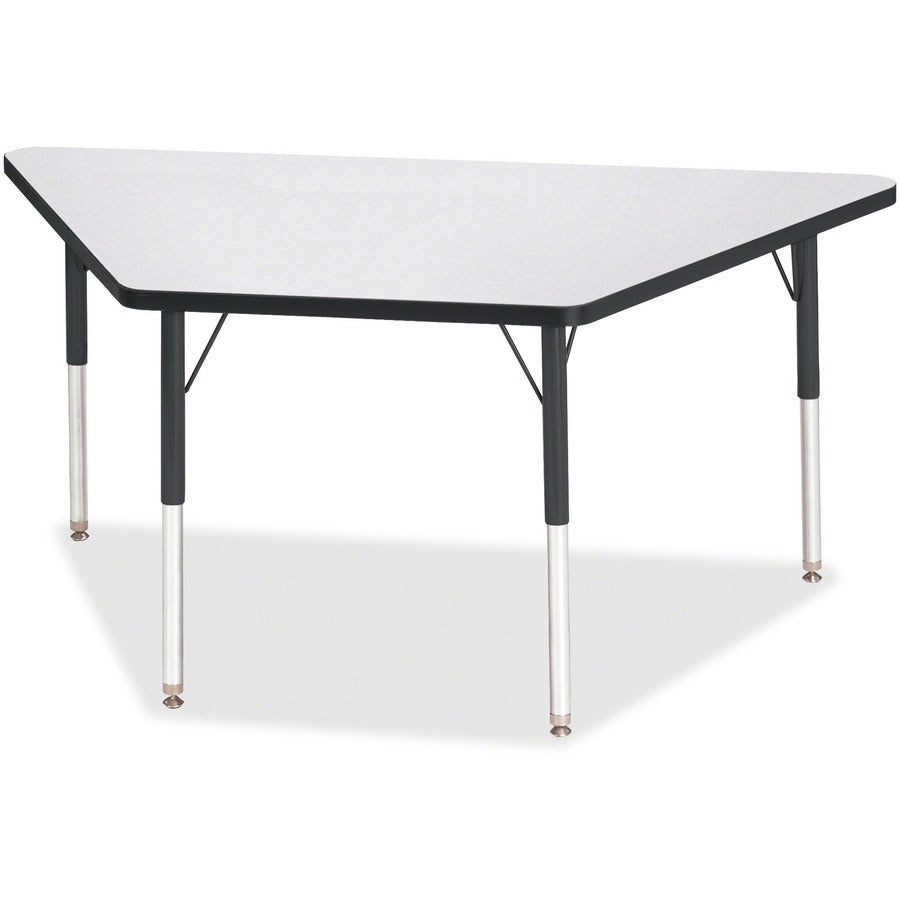 Jonti-Craft Berries Adult-Size Gray Laminate Trapezoid Table - Black Trapezoid, Laminated Top - Four Leg Base - 4 Legs - Height Adjustable - 24" to 31" Adjustment - 60" Table Top Length x 30" Table Top Width x 1.13" Table Top Thickness - 31" Height - E...