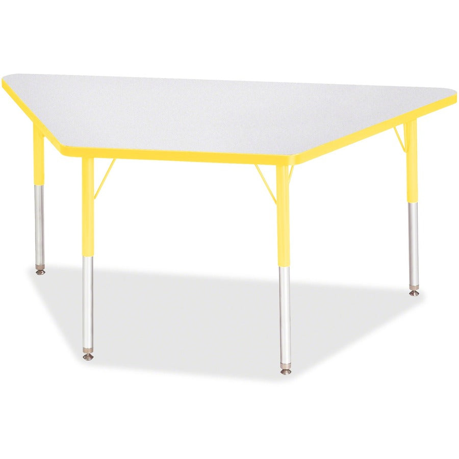Jonti-Craft Berries Adult-Size Gray Laminate Trapezoid Table - Laminated Trapezoid, Yellow Top - Four Leg Base - 4 Legs - Height Adjustable - 24" to 31" Adjustment - 60" Table Top Length x 30" Table Top Width x 1.13" Table Top Thickness - 31" Height...