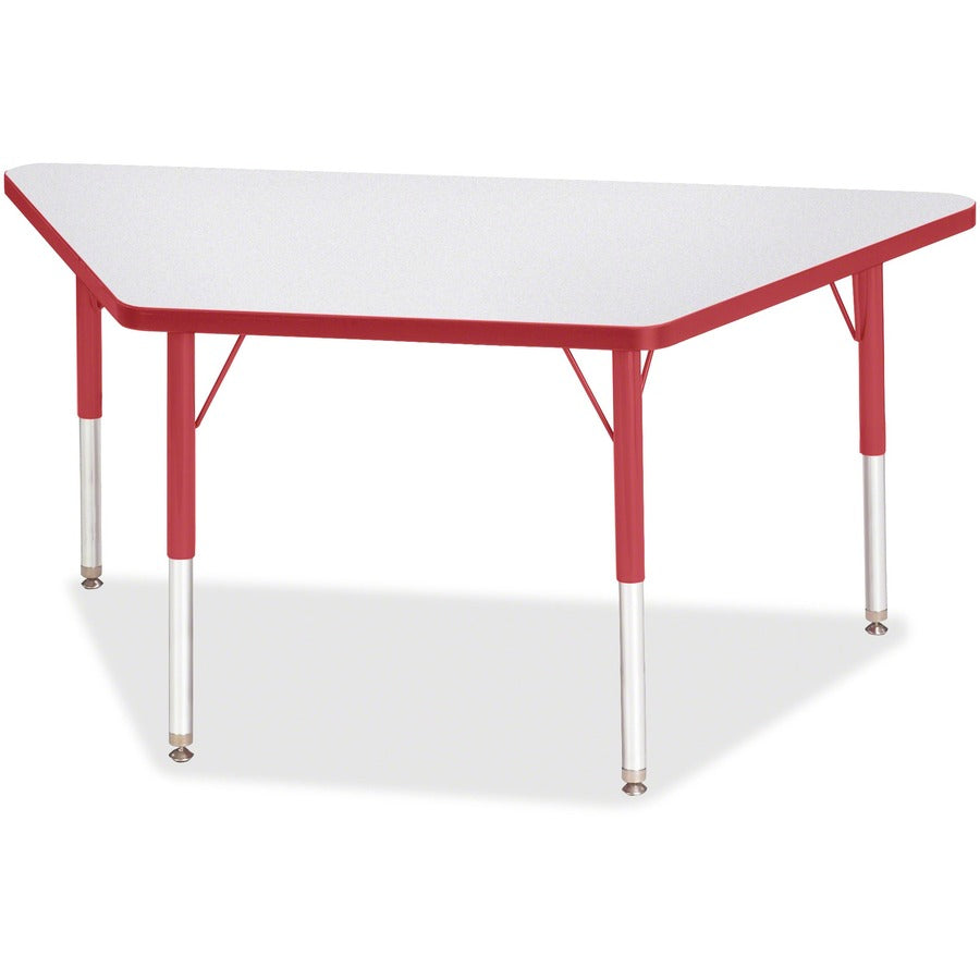 Jonti-Craft Berries Elementary Height Prism Edge Trapezoid Table - Laminated Trapezoid, Red Top - Four Leg Base - 4 Legs - Height Adjustable - 15" to 24" Adjustment - 48" Table Top Length x 24" Table Top Width x 1.13" Table Top Thickness - 24" Height...