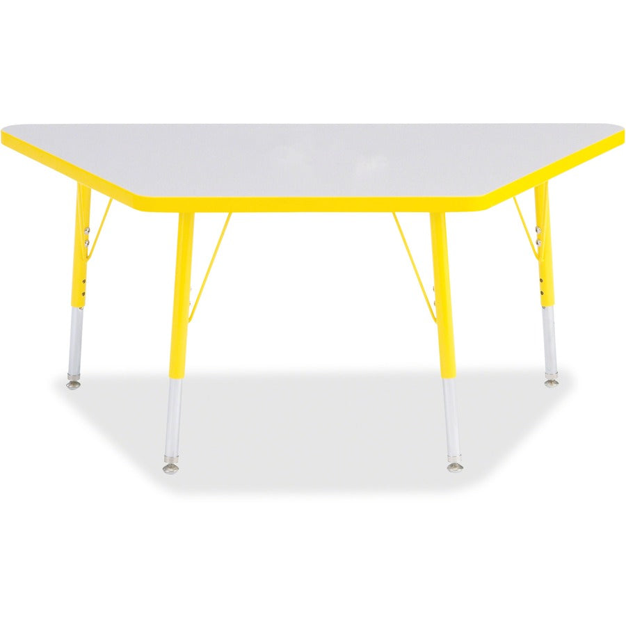 Jonti-Craft Berries Elementary Height Prism Edge Trapezoid Table - Laminated Trapezoid, Yellow Top - Four Leg Base - 4 Legs - Height Adjustable - 15" to 24" Adjustment - 48" Table Top Length x 24" Table Top Width x 1.13" Table Top Thickness - 24" Heigh...