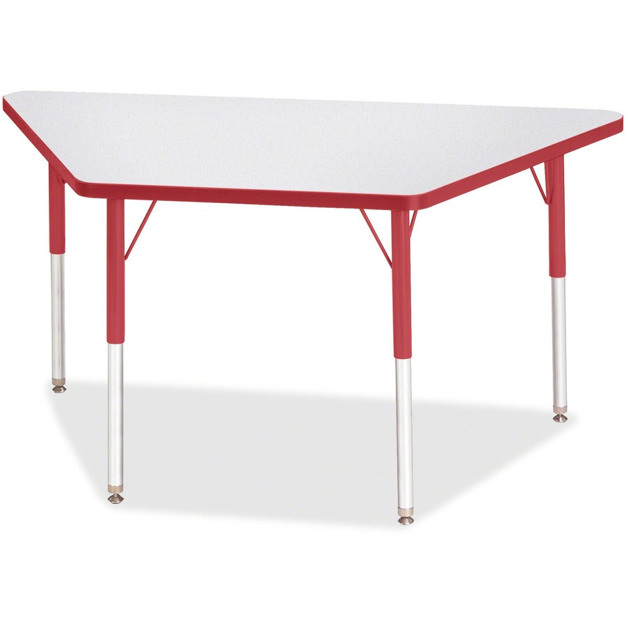 Jonti-Craft Berries Adult-Size Gray Laminate Trapezoid Table - Laminated Trapezoid, Red Top - Four Leg Base - 4 Legs - Height Adjustable - 24" to 31" Adjustment - 48" Table Top Length x 24" Table Top Width x 1.13" Table Top Thickness - 31" Height - Edu...
