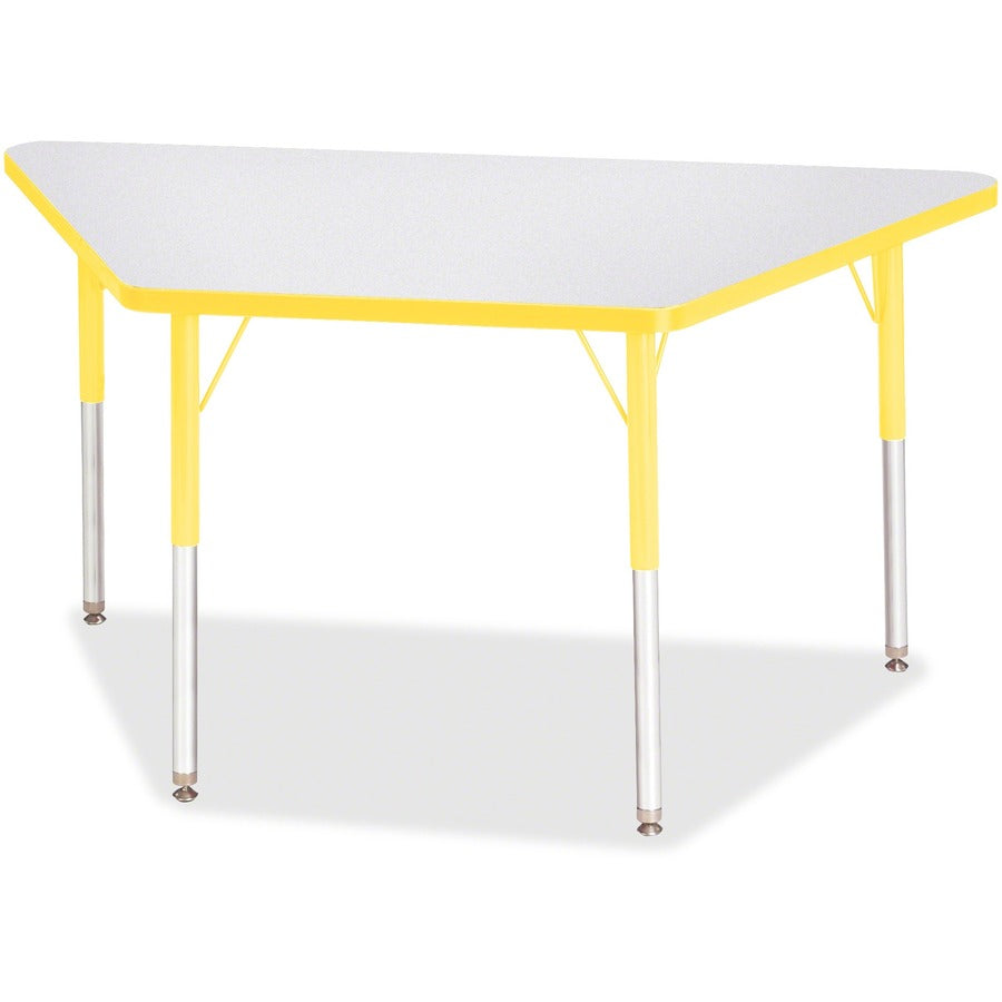 Jonti-Craft Berries Adult-Size Gray Laminate Trapezoid Table - Laminated Trapezoid, Yellow Top - Four Leg Base - 4 Legs - Height Adjustable - 24" to 31" Adjustment - 48" Table Top Length x 24" Table Top Width x 1.13" Table Top Thickness - 31" Height...