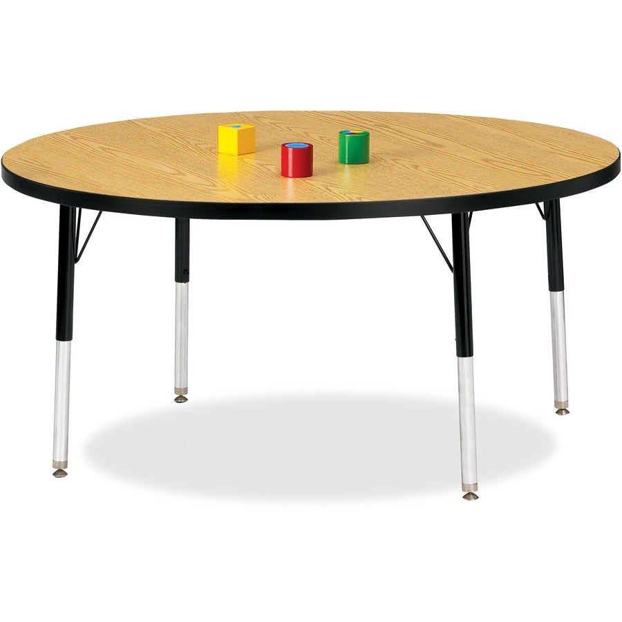 Berries Berries Elementary Height Color Top Round Table - Gray Round Top - Four Leg Base - 4 Legs - Height Adjustable - 15" to 24" Adjustment x 1.13" Table Top Thickness x 48" Table Top Diameter - 24" Height - Art, Craft - Assembly Required - Powder Co...