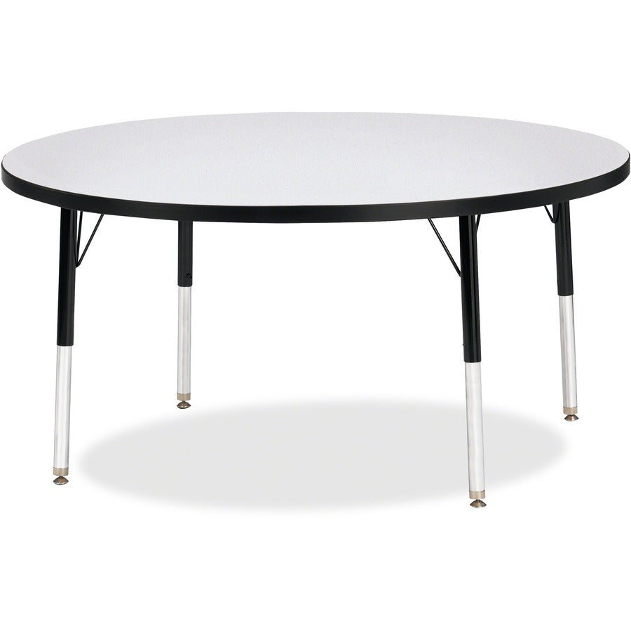Jonti-Craft Berries Elementary Height Color Edge Round Table - Black Round Top - Four Leg Base - 4 Legs - Height Adjustable - 15" to 24" Adjustment x 1.13" Table Top Thickness x 48" Table Top Diameter - 24" Height - Art, Craft - Assembly Required - Fre...
