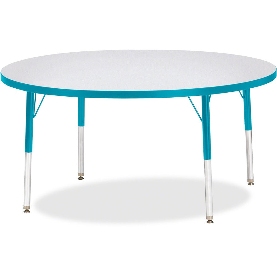 Jonti-Craft Berries Elementary Height Color Edge Round Table - Teal Round Top - Four Leg Base - 4 Legs - Height Adjustable - 15" to 24" Adjustment x 1.13" Table Top Thickness x 48" Table Top Diameter - 24" Height - Art, Craft - Assembly Required - Frec...