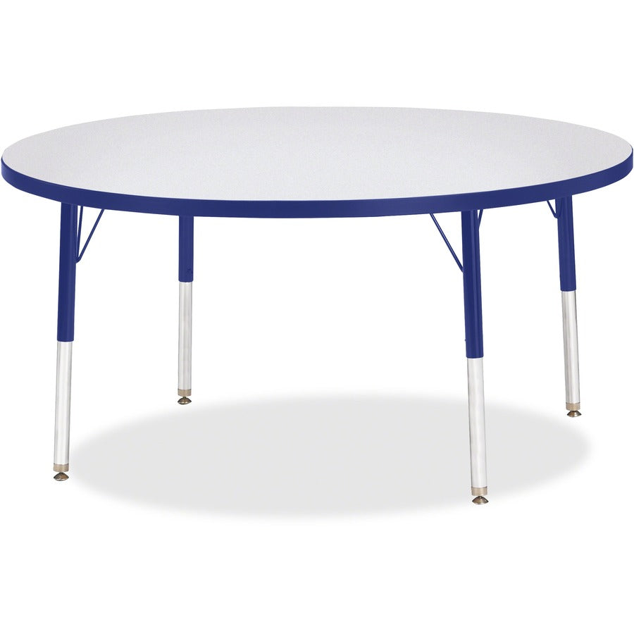 Jonti-Craft Berries Elementary Height Color Edge Round Table - Blue Round Top - Four Leg Base - 4 Legs - Height Adjustable - 15" to 24" Adjustment x 1.13" Table Top Thickness x 48" Table Top Diameter - 24" Height - Art, Craft - Assembly Required - Frec...