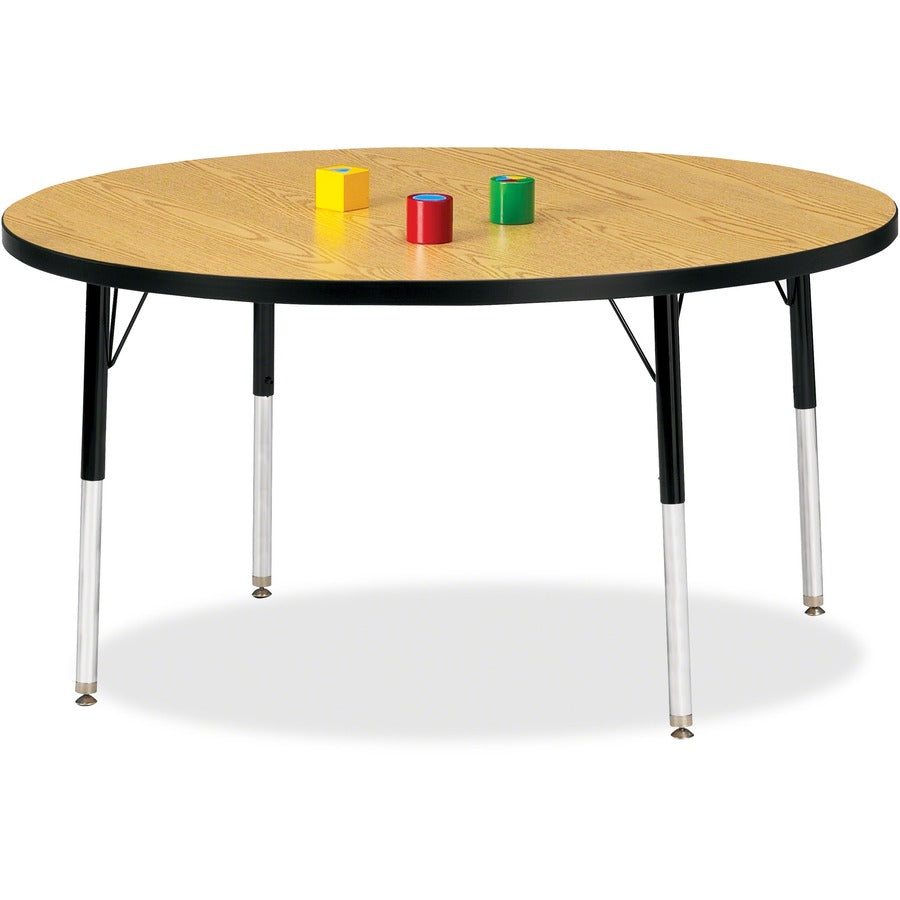 Jonti-Craft Berries Adult Height Color Top Round Table - Black Oak Round, Laminated Top - Four Leg Base - 4 Legs - Height Adjustable - 24" to 31" Adjustment x 1.13" Table Top Thickness x 48" Table Top Diameter - 31" Height - Art, Craft - Assembly Requi...