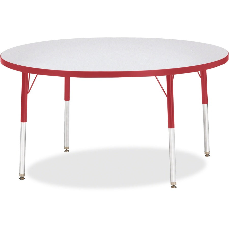 Jonti-Craft Berries Adult Height Color Edge Round Table - Laminated Round, Red Top - Four Leg Base - 4 Legs - Height Adjustable - 24" to 31" Adjustment x 1.13" Table Top Thickness x 48" Table Top Diameter - 31" Height - Art, Craft - Assembly Required...