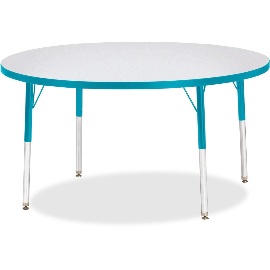 Jonti-Craft Berries Adult Height Color Edge Round Table - Laminated Round, Teal Top - Four Leg Base - 4 Legs - Height Adjustable - 24" to 31" Adjustment x 1.13" Table Top Thickness x 48" Table Top Diameter - 31" Height - Art, Craft - Assembly Required...
