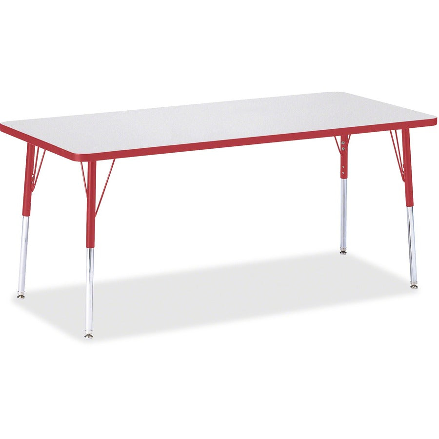 Jonti-Craft Berries Adult Height Color Edge Rectangle Table - Laminated Rectangle, Red Top - Four Leg Base - 4 Legs - Height Adjustable - 24" to 31" Adjustment - 72" Table Top Length x 30" Table Top Width x 1.13" Table Top Thickness - 31" Height - Art...