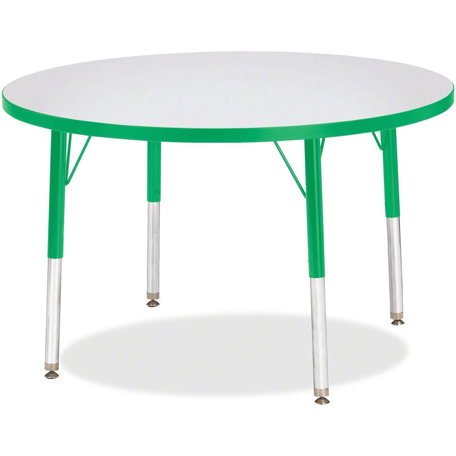 Jonti-Craft Berries Elementary Height Color Edge Round Table - Gray Round Top - Four Leg Base - 4 Legs - Height Adjustable - 24" to 31" Adjustment x 1.13" Table Top Thickness x 36" Table Top Diameter - Art, Craft - Assembly Required - Freckled Gray Lam...