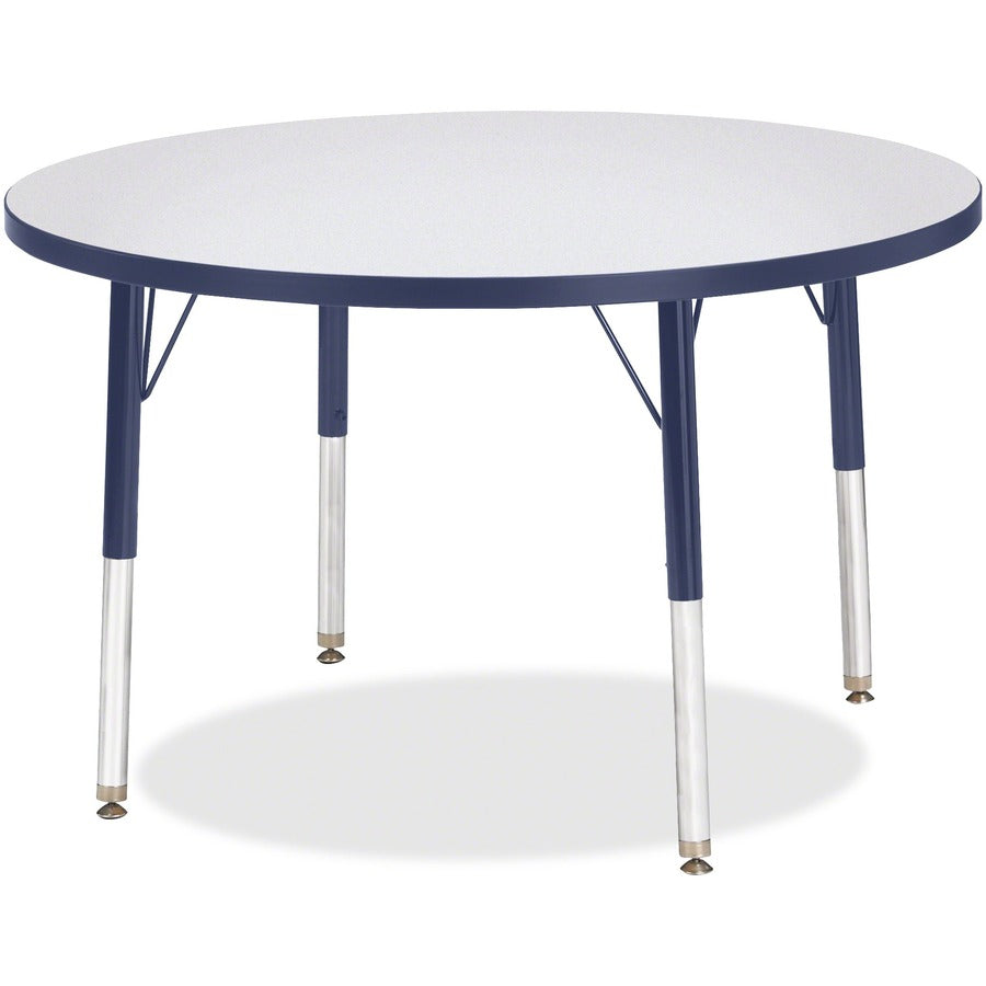 Jonti-Craft Berries Elementary Height Color Edge Round Table - Gray Round Top - Four Leg Base - 4 Legs - Height Adjustable - 24" to 31" Adjustment x 1.13" Table Top Thickness x 36" Table Top Diameter - Art, Craft - Assembly Required - Freckled Gray Lam...