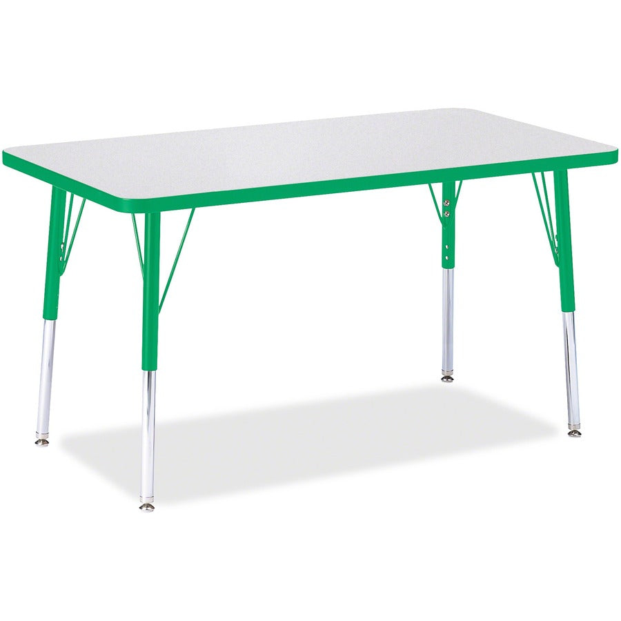 Jonti-Craft Berries Adult Height Color Edge Rectangle Table - Green Rectangle, Laminated Top - Four Leg Base - 4 Legs - Height Adjustable - 24" to 31" Adjustment - 36" Table Top Length x 24" Table Top Width x 1.13" Table Top Thickness - 31" Height - Ar...