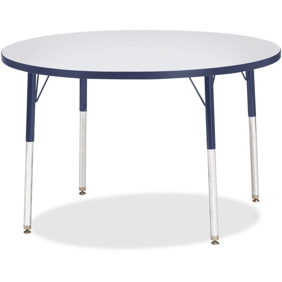 Jonti-Craft Berries Adult Height Color Edge Round Table - Laminated Round, Gray Top - Four Leg Base - 4 Legs - Height Adjustable - 24" to 31" Adjustment x 1.13" Table Top Thickness x 42" Table Top Diameter - 31" Height - Art, Craft - Assembly Required...