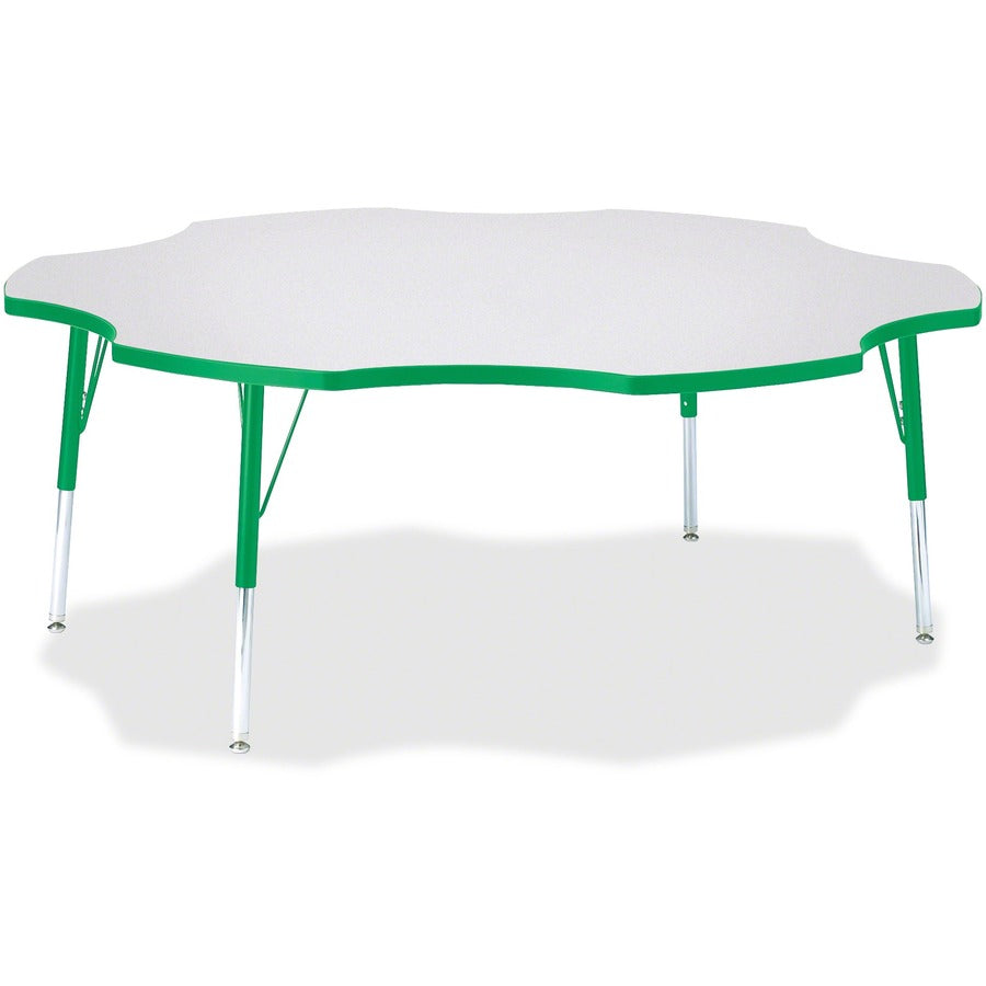 Jonti-Craft Berries Elementary Height Prism Six-Leaf Table - Green, Laminated Top - Four Leg Base - 4 Legs - Height Adjustable - 15" to 24" Adjustment x 1.13" Table Top Thickness x 60" Table Top Diameter - 24" Height - Educational Environment - Assembl...