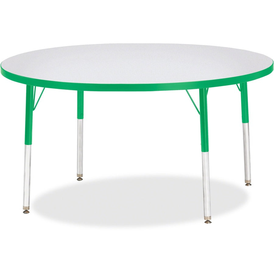 Jonti-Craft Berries Adult Height Color Edge Round Table - Green Round, Laminated Top - Four Leg Base - 4 Legs - Height Adjustable - 24" to 31" Adjustment x 1.13" Table Top Thickness x 48" Table Top Diameter - 31" Height - Art, Craft - Assembly Required...