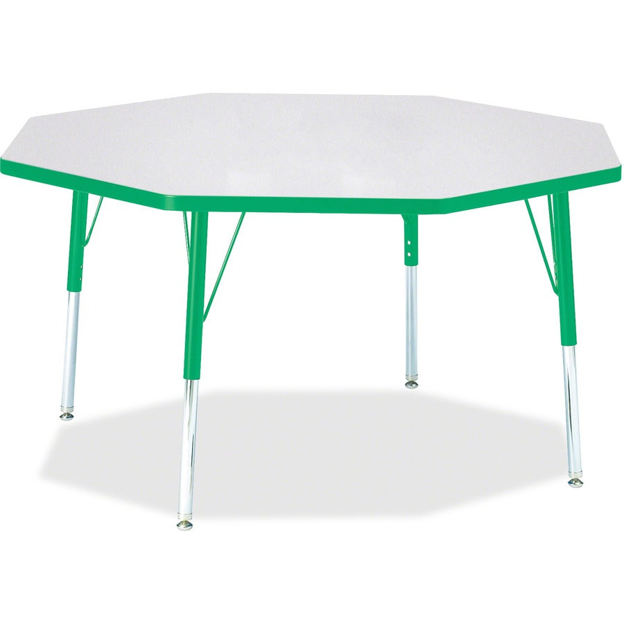 Jonti-Craft Berries Elementary Height Color Edge Octagon Table - Green Octagonal, Laminated Top - Four Leg Base - 4 Legs - Height Adjustable - 15" to 24" Adjustment x 1.13" Table Top Thickness x 48" Table Top Diameter - 24" Height - Art, Craft - Assemb...