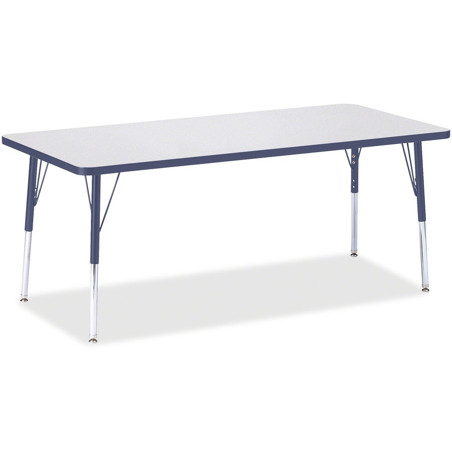 Jonti-Craft Berries Elementary Height Color Edge Rectangle Table - Gray Rectangle Top - Four Leg Base - 4 Legs - Height Adjustable - 15" to 24" Adjustment - 72" Table Top Length x 30" Table Top Width x 1.13" Table Top Thickness - 24" Height - Art, Craf...