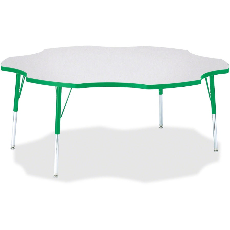 Jonti-Craft Berries Prism Six-Leaf Student Table - Green, Laminated Top - Four Leg Base - 4 Legs - Height Adjustable - 24" to 31" Adjustment x 1.13" Table Top Thickness x 60" Table Top Diameter - 31" Height - Educational Environment - Assembly Required...