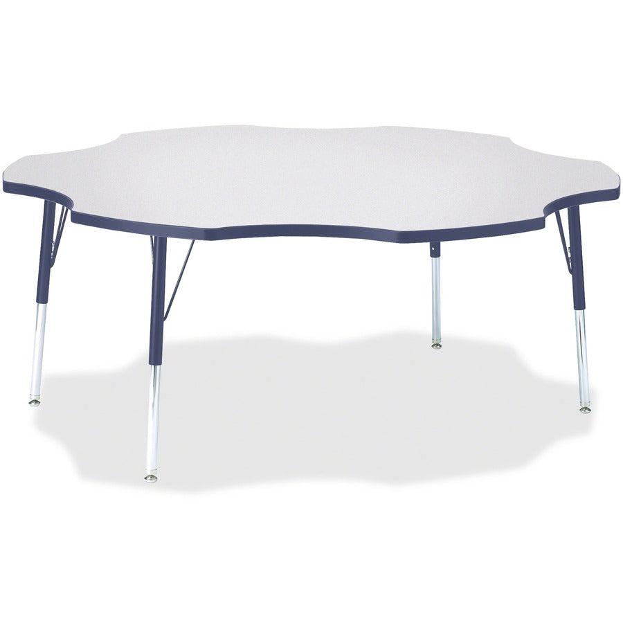 Jonti-Craft Berries Prism Six-Leaf Student Table - Laminated, Gray Top - Four Leg Base - 4 Legs - Height Adjustable - 24" to 31" Adjustment x 1.13" Table Top Thickness x 60" Table Top Diameter - 31" Height - Educational Environment - Assembly Required...