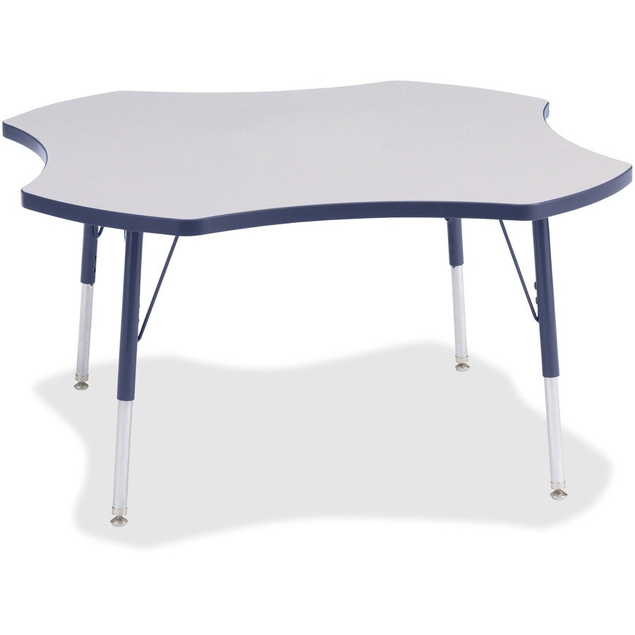 Jonti-Craft Berries Prism Four-Leaf Student Table - Laminated, Gray Top - Four Leg Base - 4 Legs - Height Adjustable - 24" to 31" Adjustment x 1.13" Table Top Thickness x 48" Table Top Diameter - 31" Height - Educational Environment - Assembly Required...