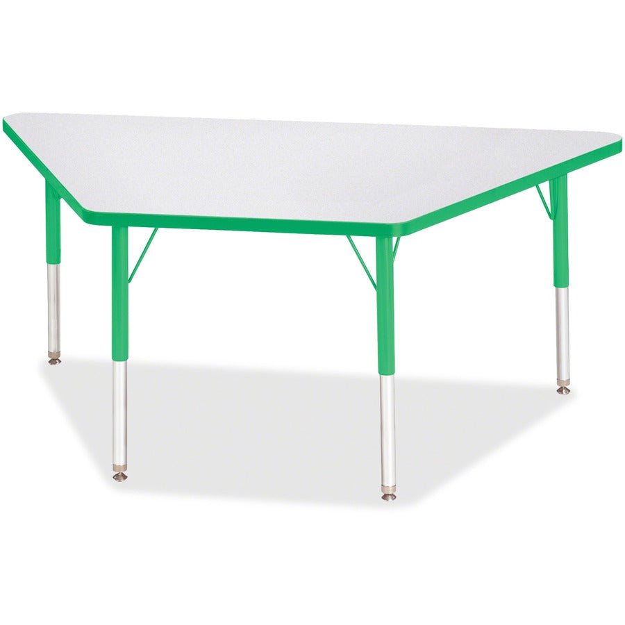 Jonti-Craft Berries Elementary Height Prism Edge Trapezoid Table - Green Trapezoid, Laminated Top - Four Leg Base - 4 Legs - Height Adjustable - 15" to 24" Adjustment - 60" Table Top Length x 30" Table Top Width x 1.13" Table Top Thickness - 24" Height...