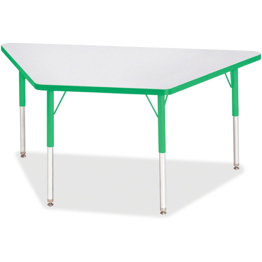 Jonti-Craft Berries Adult-Size Gray Laminate Trapezoid Table - Green Trapezoid, Laminated Top - Four Leg Base - 4 Legs - Height Adjustable - 24" to 31" Adjustment - 60" Table Top Length x 30" Table Top Width x 1.13" Table Top Thickness - 31" Height - E...