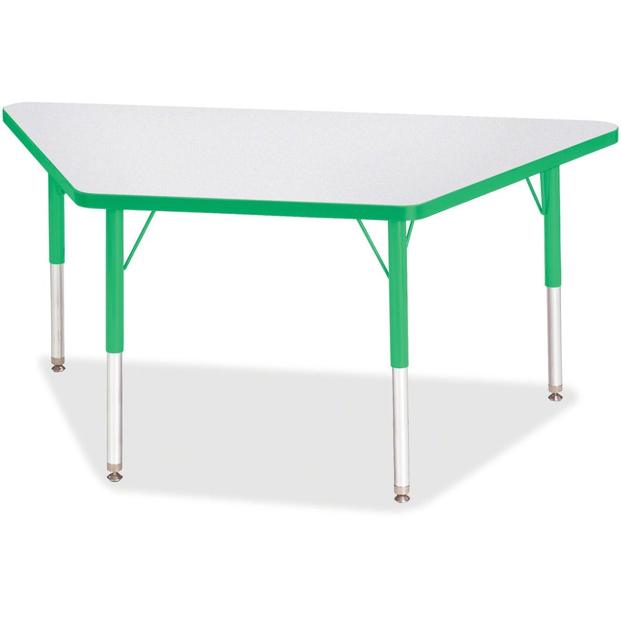 Jonti-Craft Berries Elementary Height Prism Edge Trapezoid Table - Green Trapezoid, Laminated Top - Four Leg Base - 4 Legs - Height Adjustable - 15" to 24" Adjustment - 48" Table Top Length x 24" Table Top Width x 1.13" Table Top Thickness - 24" Height...