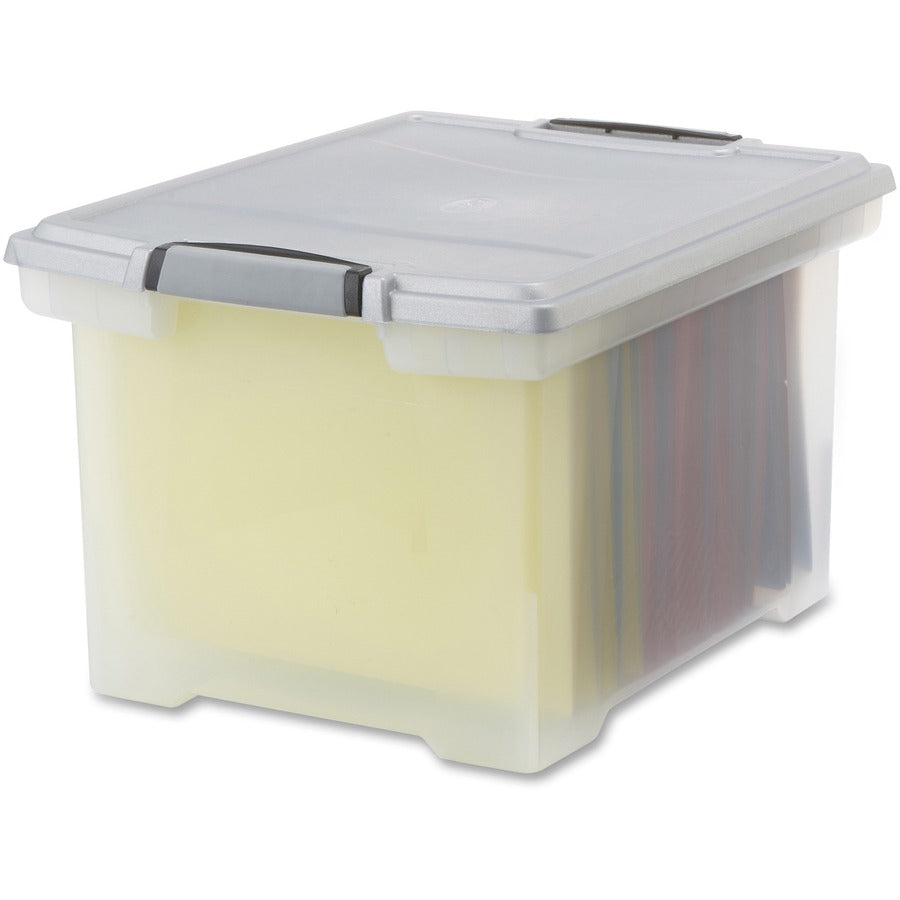 Storex Tote Clear Storage Box with Lid - Internal Dimensions: 14.50" Width x 19" Depth x 11.31" Height - External Dimensions: 14.3" Width x 18.5" Depth x 10.9" Height - 50 lb - Media Size Supported: Letter, Legal - Snap-tight Closure - Stackable - Plas...