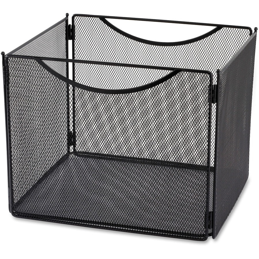 Safco Onyx Steel Mesh Desktop File Box - 10" Height x 12.50" Width x 11" Depth - Desktop - Compact, Carrying Handle, Collapsible, Portable - Powder Coated - Black - Steel - 1 Each
