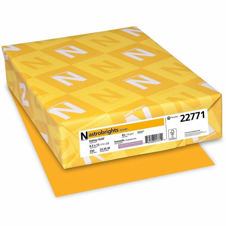 Astrobrights Colored Cardstock - Gold - Letter - 8 1/2" x 11" - 65 lb Basis Weight - Green Seal - Durable, Heavyweight, Acid-free, Lignin-free, Chlorine-free - Galaxy Gold - 1 Pack