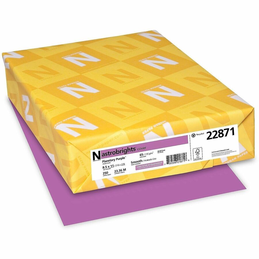 Astrobrights Colored Cardstock - Purple - Letter - 8 1/2" x 11" - 65 lb Basis Weight - Smooth - Green Seal - Heavyweight, Acid-free, Lignin-free - Planetary Purple - 1 Pack