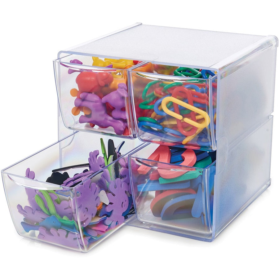 Deflecto Stackable Cube Organizer - 4 Drawer(s) - 6" Height x 6" Width x 7.25" Depth - Desktop - Stackable - Clear - Plastic - 1 Each