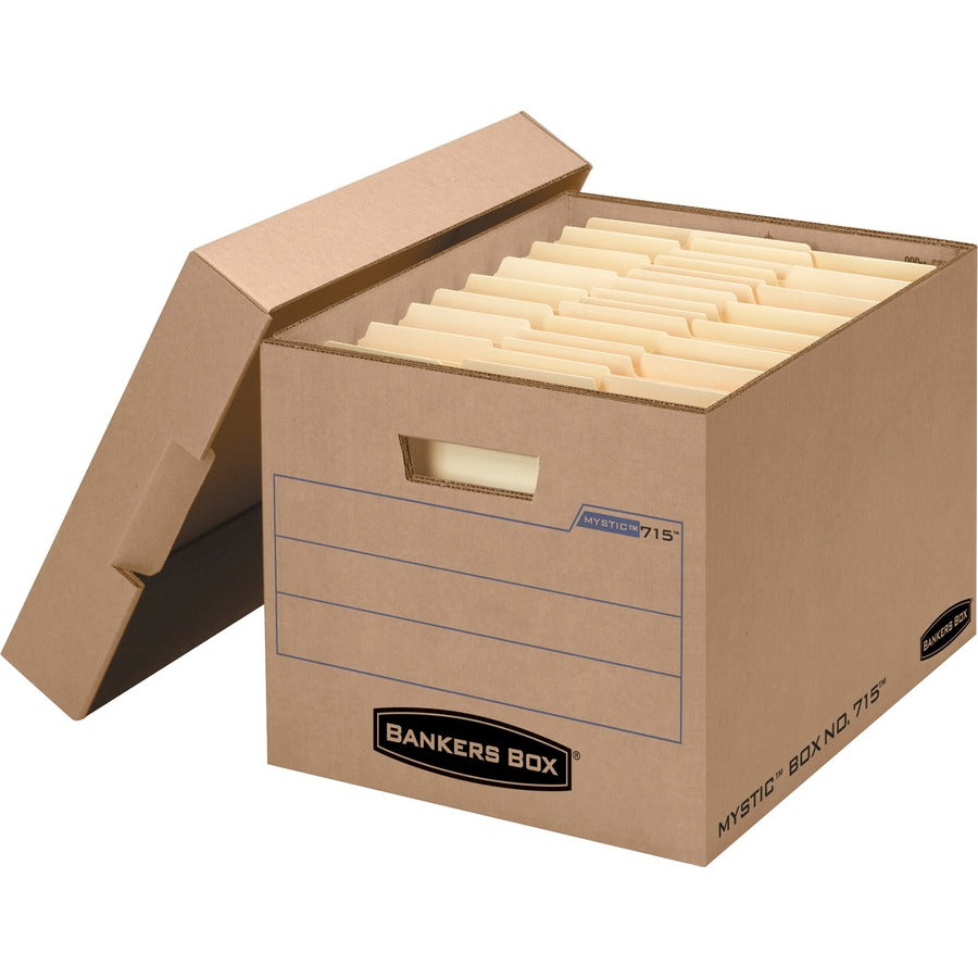 Bankers Box Mystic Storage Boxes - Internal Dimensions: 12" Width x 15" Depth x 10" Height - External Dimensions: 13" Width x 16.3" Depth x 10.8" Height - Media Size Supported: Letter, Legal - Lift-off Closure - Stackable - Kraft - For File - Recycled...