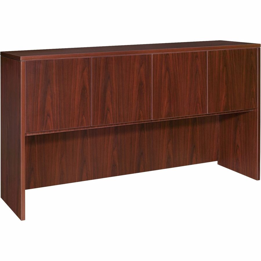 Lorell Essentials Series Stack-on Hutch with Doors - 36" Height x 66.1" Width x 14.8" Depth - 4 Door(s) - Finish: Laminate, Mahogany - Cord Management, Grommet - 1 Each