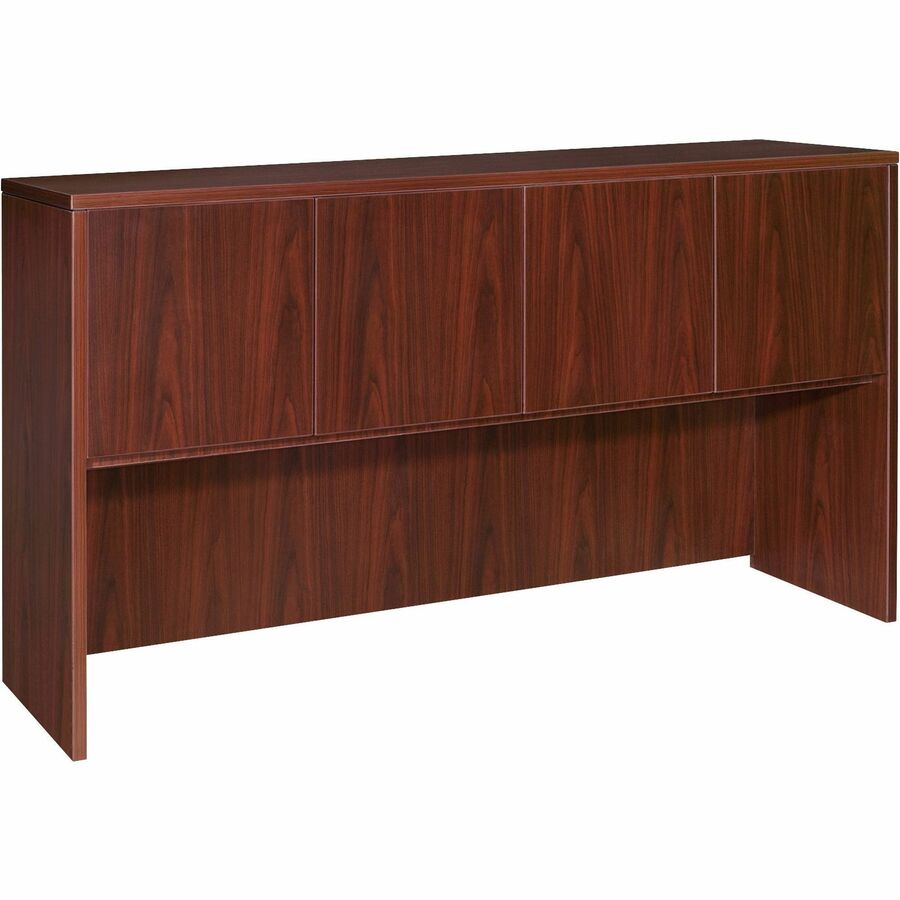 Lorell Essentials Series Stack-on Hutch with Doors - 36" Height x 70.9" Width x 14.8" Depth - 4 Door(s) - Finish: Laminate, Mahogany - Cord Management, Grommet, Durable - 1 Each