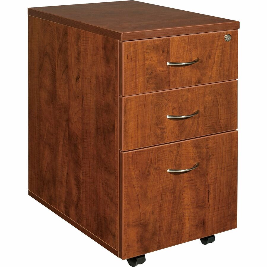 Lorell Essentials Series Box/Box/File Mobile File Cabinet - 28.4" Height x 15.7" Width x 22" Depth x 1" Thickness - Total Drawer(s): 3 - Finish: Cherry, Laminate - Leveling Glide - 1 Each