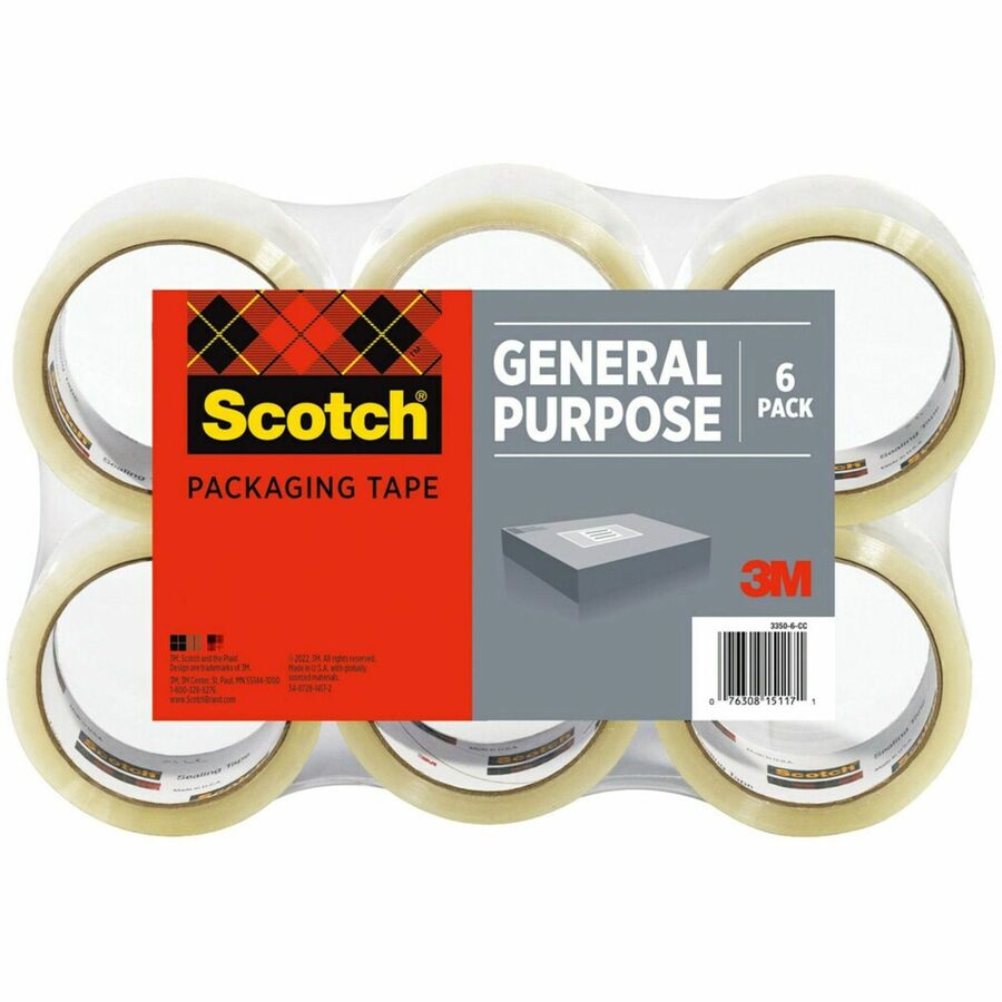 Scotch Lightweight Shipping/Packaging Tape - 54.60 yd Length x 1.88" Width x 2.2 mil Thickness - 3" Core - Clear - Synthetic Rubber Resin - For Sealing, Shipping - 1 Pack