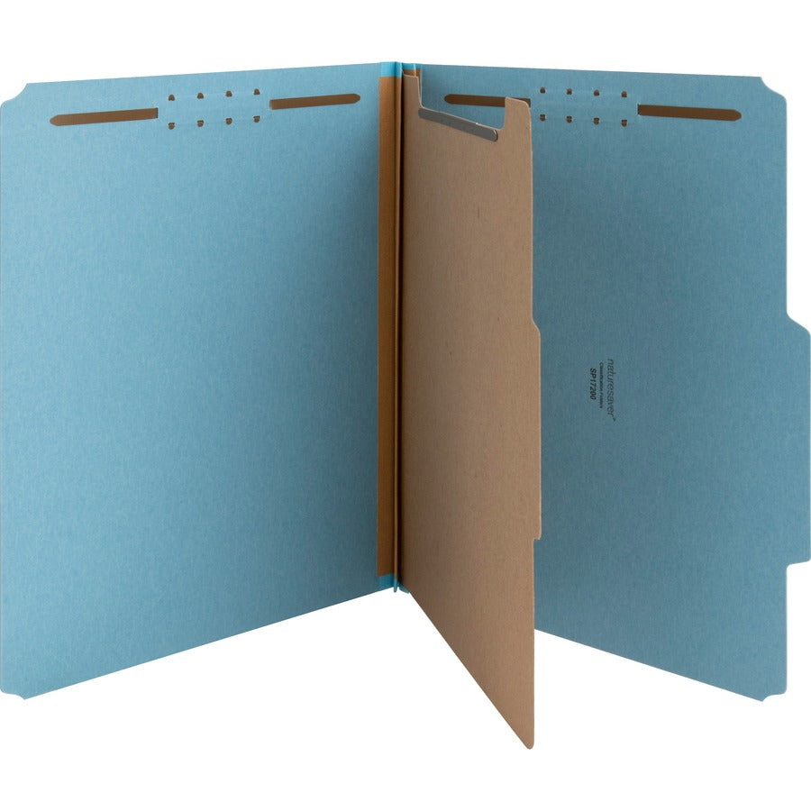 Nature Saver 1/3 Tab Cut Letter Recycled Classification Folder - 8 1/2" x 11" - 2" for Folder - Top Tab Location - 1 Divider - 25 pt. - Blue - 100% Recycled - 10 / Box