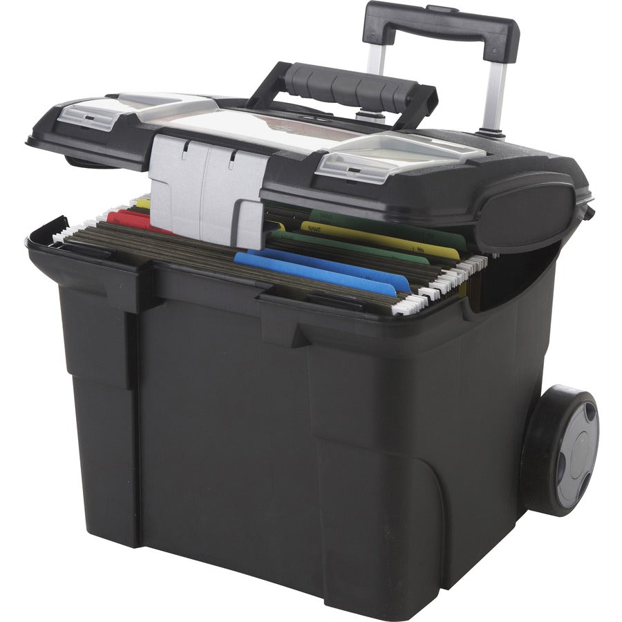Storex Premium File Cart - Telescopic Handle - Steel, Plastic - 15" Length x 16.37" Width x 17" Depth - Black - 1 Each