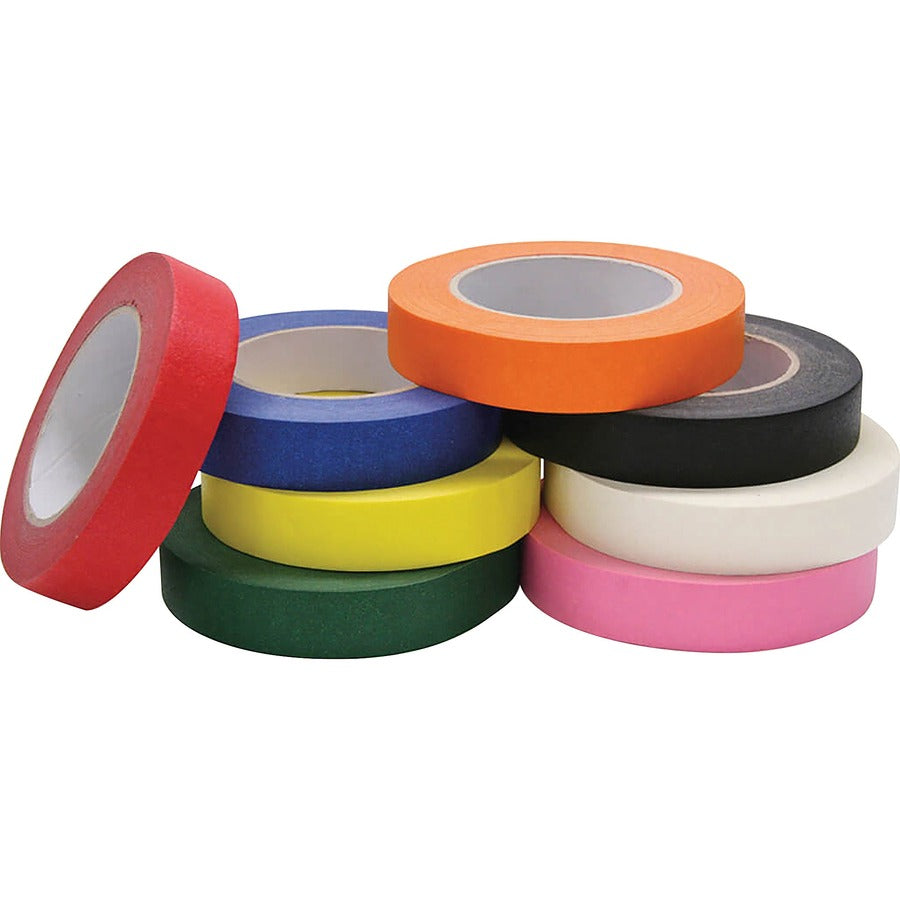 Creativity Street Masking Tape Assortment - 60 yd Length x 1" Width - Assorted, Black, Blue, Green, Yellow, Orange, White, Pink - For Decorating, Color Coding - 1 Set