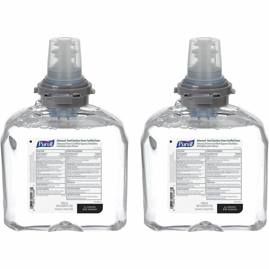 PURELL®, Hand Sanitizer Foam Refill - Fragrance-free Scent - 1.27 quart - Hand - Clear - Dye-free, Fragrance-free - 2 / Carton