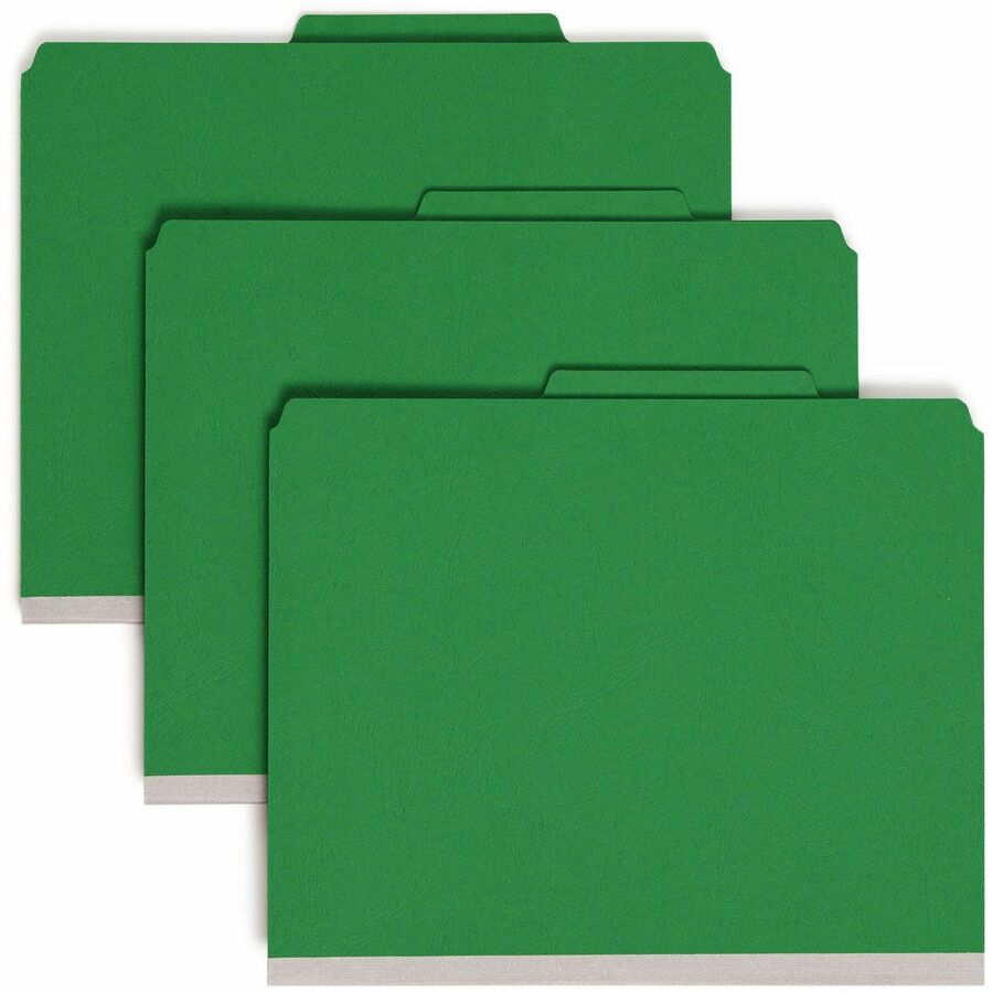 Smead SafeSHIELD 2/5 Tab Cut Letter Recycled Classification Folder - 8 1/2" x 11" - 2" Expansion - 2 x 2S Fastener - 2" for Folder, Divider - Top Tab Location - Right of Center Tab Position - 2 Divider - 25 pt. - 1 Plys - Pressboard - Green - Rip Proof...
