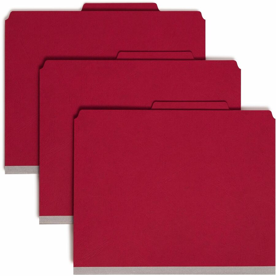 Smead SafeSHIELD 2/5 Tab Cut Letter Recycled Classification Folder - 8 1/2" x 11" - 2" Expansion - 2 x 2S Fastener - 2" for Folder, Divider - Top Tab Location - Right of Center Tab Position - 2 Divider - 25 pt. - 1 Plys - Pressboard - Bright Red - Rip...