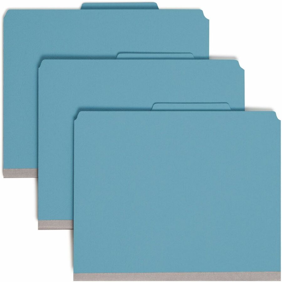 Smead SafeSHIELD 2/5 Tab Cut Letter Recycled Classification Folder - 8 1/2" x 11" - 2" Expansion - 2 x 2S Fastener - 2" for Folder, Divider - Top Tab Location - Right of Center Tab Position - 2 Divider - 25 pt. - 1 Plys - Pressboard - Blue - Rip Proof...