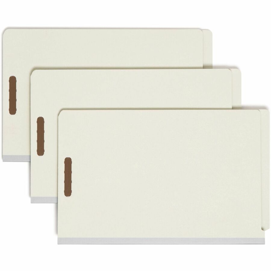 Smead Legal Recycled Classification Folder - 8 1/2" x 14" - 2" Expansion - 6 x 2K Fastener - End Tab Location - 2 Divider - 25 pt. - Pressboard - Gray, Green - Tear Resistant - 100% Recycled - 10 / Box