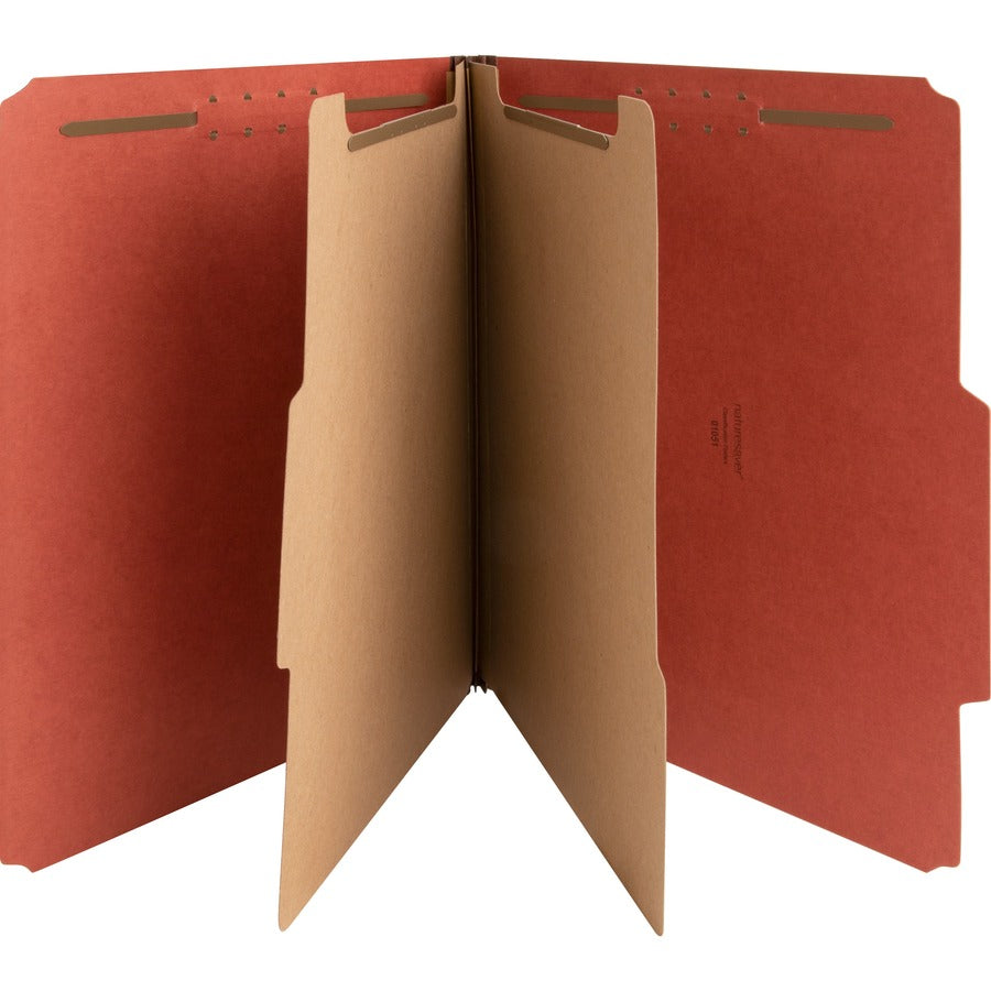 Nature Saver 2/5 Tab Cut Letter Recycled Classification Folder - 8 1/2" x 11" - 6 Fastener - 2" for Folder, 1" for Divider - 2 Divider - 25 pt. - Pressboard - Red - Tyvek Gusset - 100% Recycled - 10 / Box