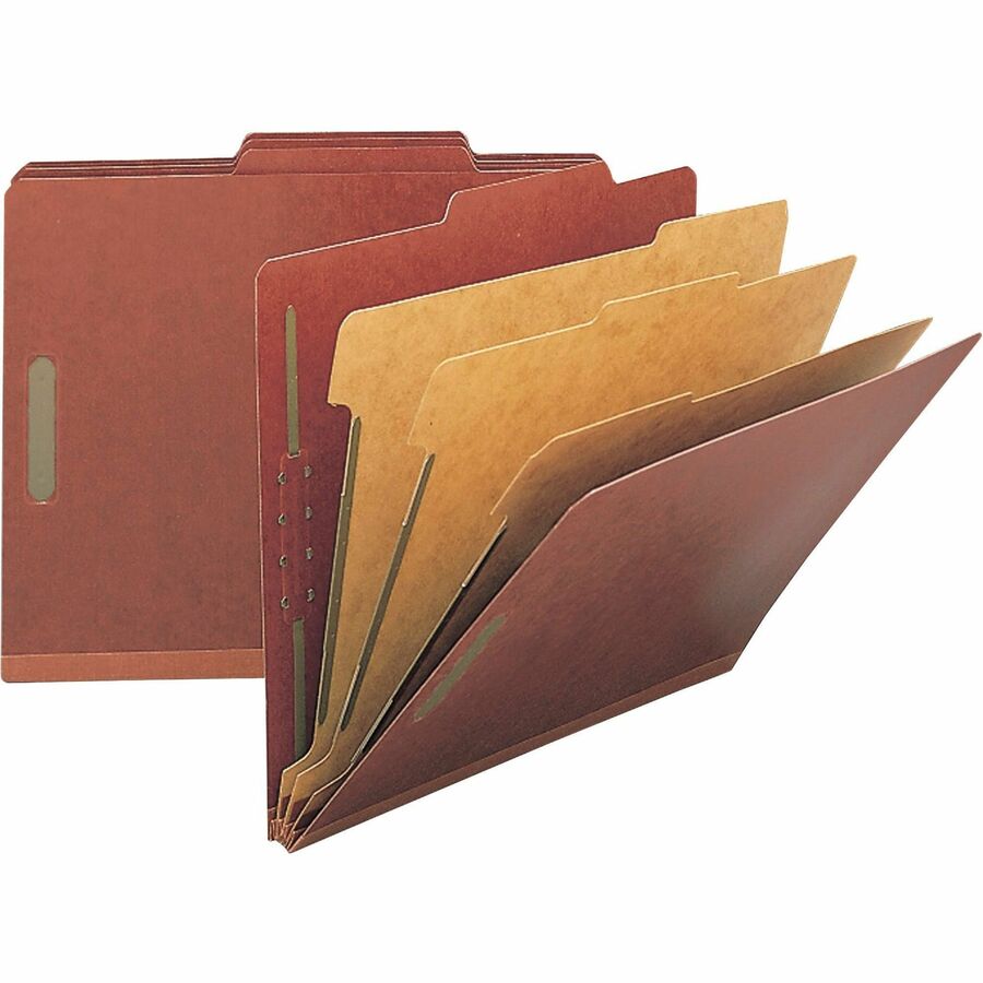 Nature Saver 2/5 Tab Cut Letter Recycled Classification Folder - 8 1/2" x 11" - 8 Fastener - 2" for Folder, 1" for Divider - 3 Divider - 25 pt. - Pressboard - Red - Tyvek Gusset - 100% Recycled - 10 / Box
